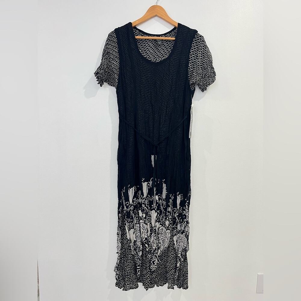 Vintage Crinkle Short Sleeve Maxi Dress Small Teacher Artsy Modest